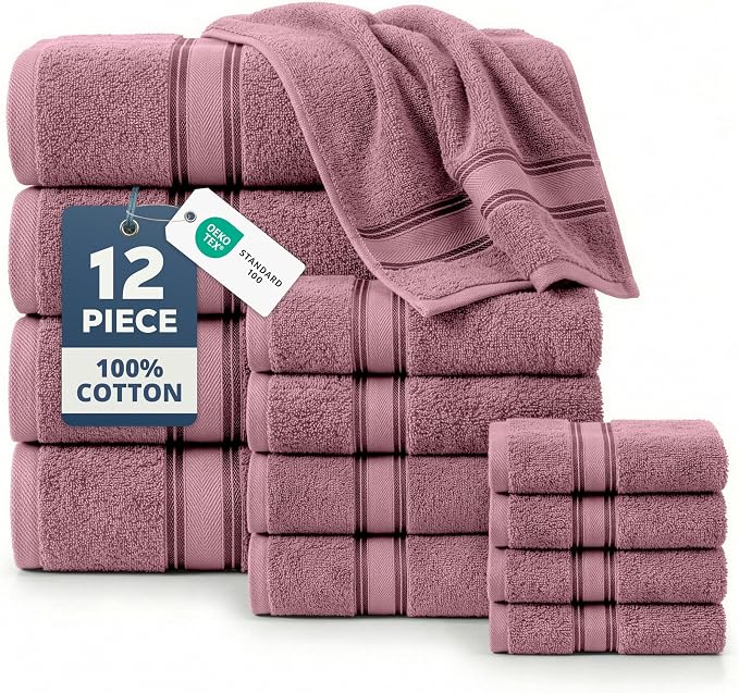 LANE LINEN Bathroom Towels Set of 12 – Zero Twist, 100% Cotton Soft Towel by LaneLinen