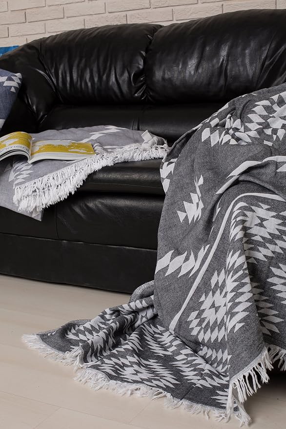 Bersuse 100% Cotton Teotihuacan XL Throw Blanket Turkish Towel Beach Blanket - Image 3