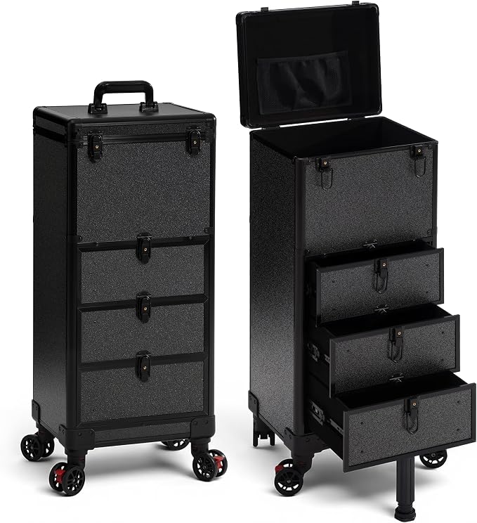 Rolling Makeup Train Case with 3 Drawers, Nail Trolley Cart Salon Station - Image 9