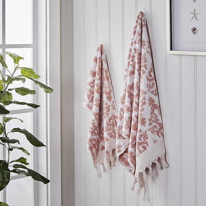 SKL Home Mirage Fringe 100% Turkish Cotton Hand Towel Set, Blush Small - Image 3