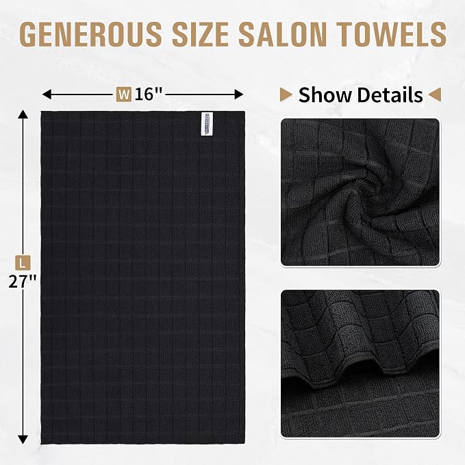 Salon Towels, 12 Pack Black Hand Towels - Image 2