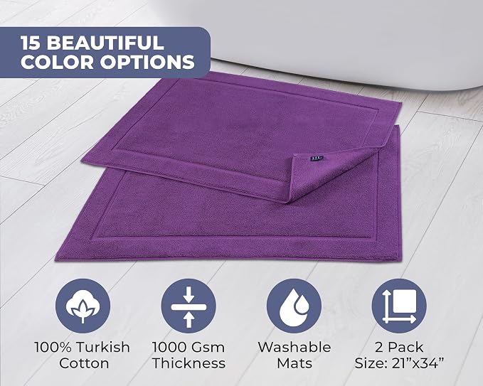 Hawmam Linen Purple Bath Mats, 21 x 34 inches, Banded Design, Highly Absorbent - Image 3