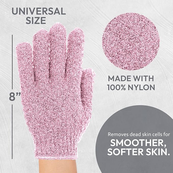 4 Pairs Exfoliating Gloves, 100% Nylon, Dual Texture Body Scrub - Image 3