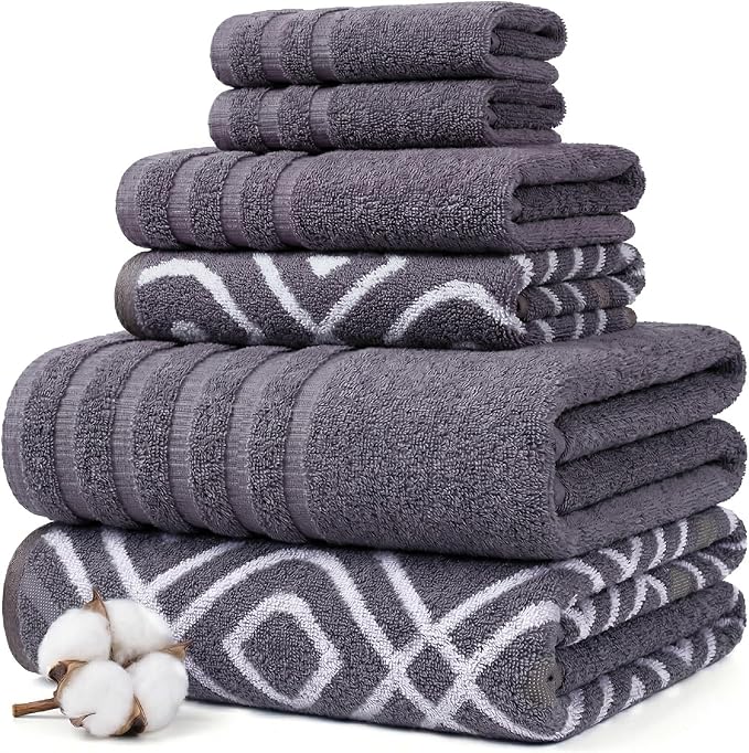 Modern Threads Classic Diamond 6-Piece 100% Cotton Towel Set – Yarn Dyed by ModernThreads