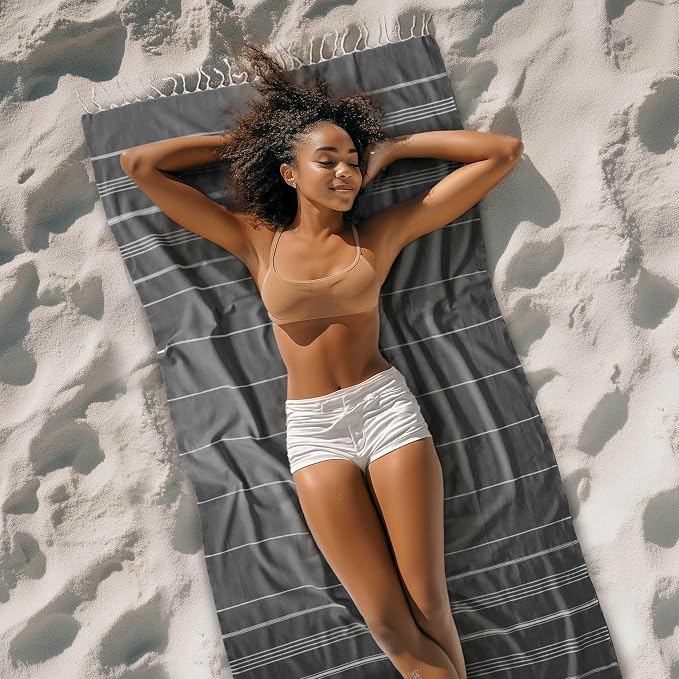 Cacala Lightweight and Thin Turkish Beach Towel 100% Cotton Sand-Free and - Image 2