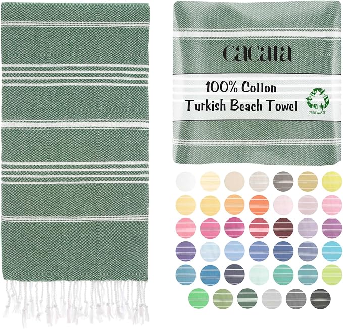 Cacala Lightweight and Thin Turkish Beach Towel 100% Cotton Sand-Free and by CACALA