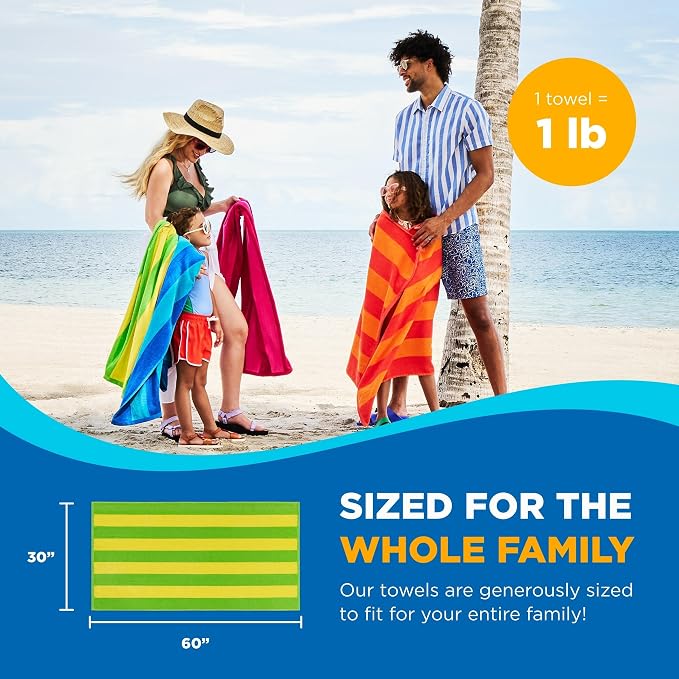Kaufman - Soft Oversized Beach Towels in Bulk | 29" x 58" Velour Striped Towel - Image 6