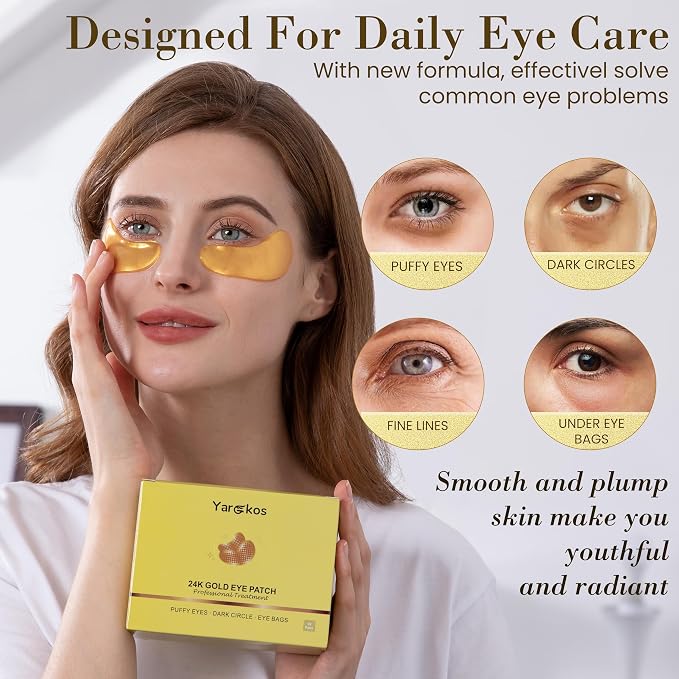 32 Pairs 24K Gold Under Eye Patches, 32 Sets Anti Wrinkle Collagen Undereye Pad - Image 3