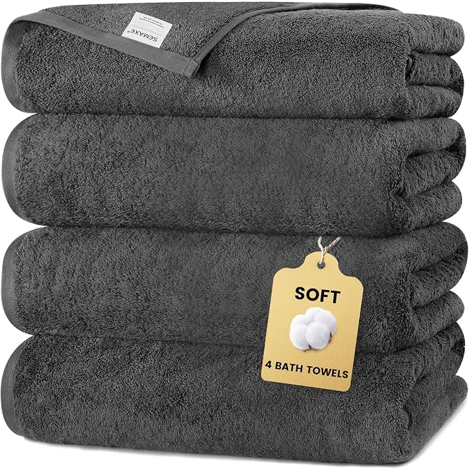 SEMAXE 4 Piece Grey Bath Towel Set by SEMAXE