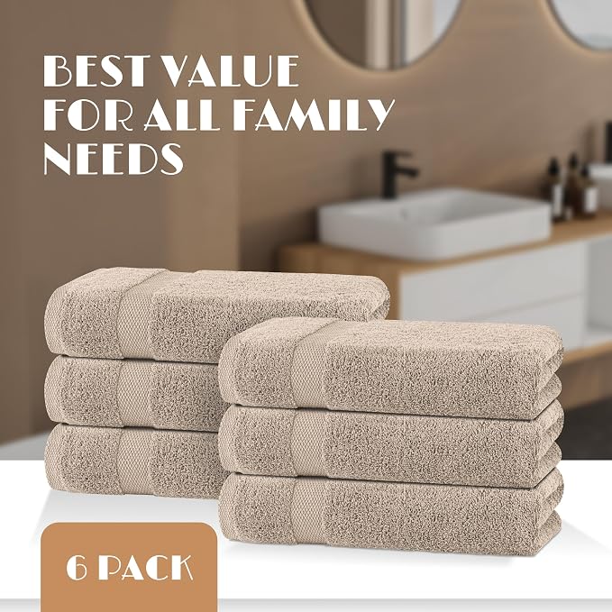 White Classic Wealuxe Taupe Bath Towels 24x50 Inch, Cotton Towel Set - Image 4
