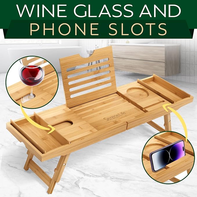 SereneLife Bath Caddy Breakfast Tray Combo - Image 5