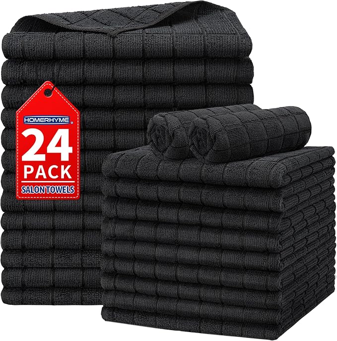 Salon Towels, 24 Pack Black Hand Towels by HOMERHYME