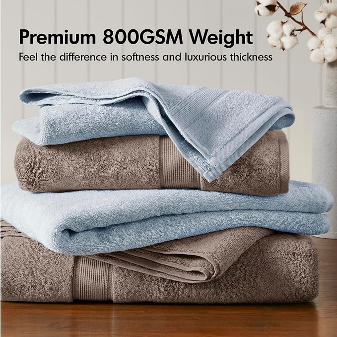 Madison Park 800GSM Bathroom Towel Set of 8 100% Cotton Bath Towel Set - Image 2