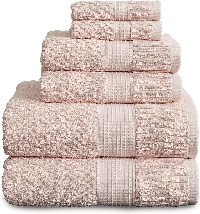 NY Loft 100% Cotton 6 Piece Bath Towel Set | Pink Towels | Soft & Absorbent by NYLoft