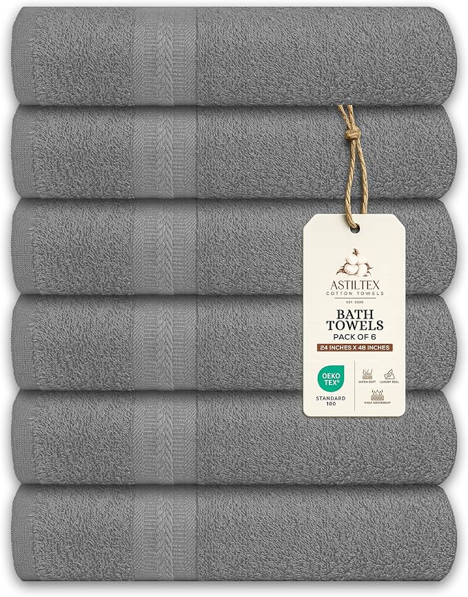 Medium Bath Towels Pack of 6 – 24x48 Inches – Soft, Quick Dry & Highly by ASTILTEXCottonTowels