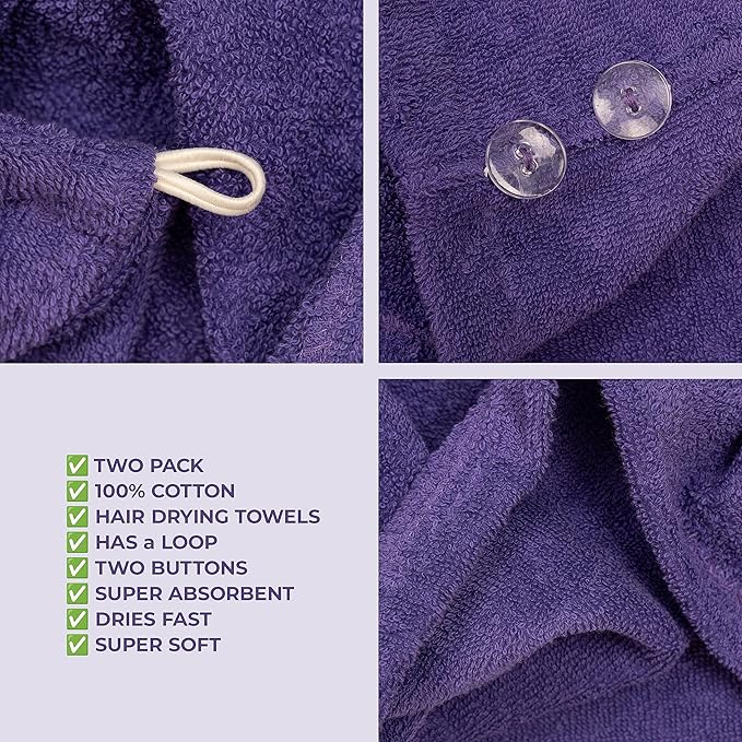 American Soft Linen 100% Cotton Hair Towel Cap and Wrap - Image 5