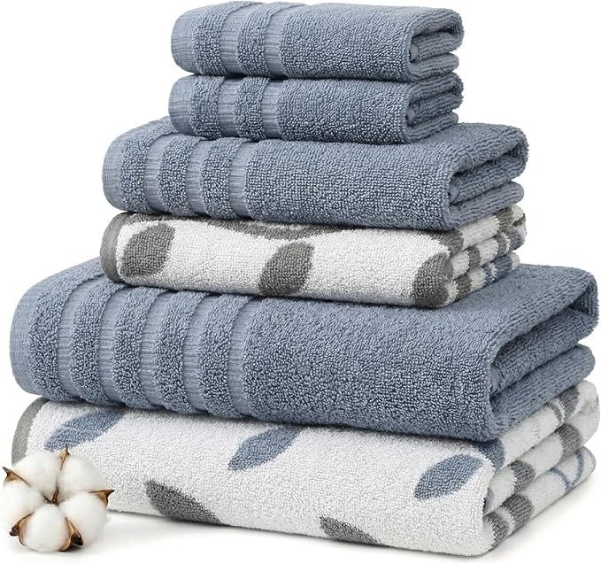 Modern Threads Natural Vine 6-Piece 100% Cotton Towel Set – Yarn Dyed Jacquard by ModernThreads