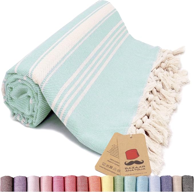 Bazaar Anatolia Turkish Beach Towel – 100% Cotton, Quick Dry, Sand Free Towel by BazaarAnatolia