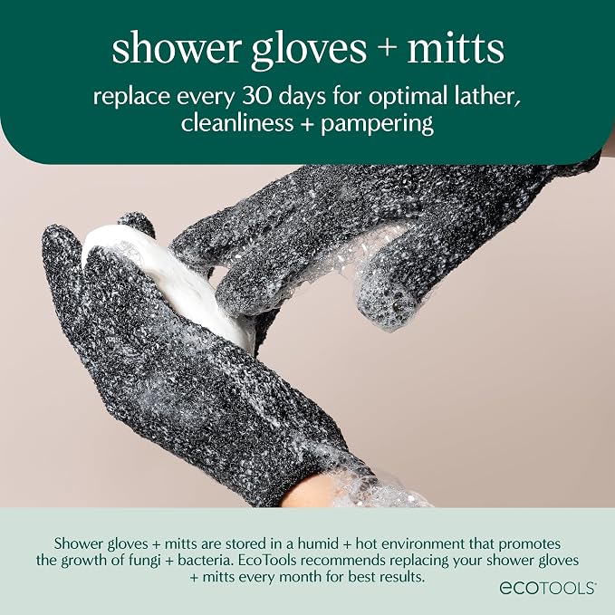 EcoTools Charcoal Bath + Shower Gloves, Exfoliating Gloves Remove Dead Skin & - Image 7