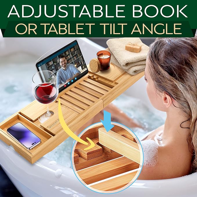 SereneLife Luxury Bamboo Bathtub Caddy Tray - Image 6
