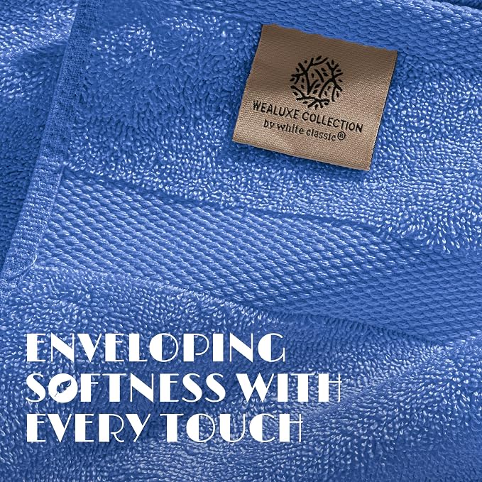 White Classic Wealuxe Light Blue Bath Towels 24x50 Inch, Cotton Towel Set - Image 3