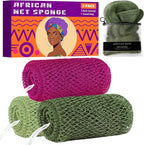 African Net Sponge Authentic, 3 Pieces Exfoliating Scrubber Bath Sponge by BHYTAKI