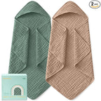 Yoofoss Hooded Baby Towels for Newborn 2 Pack 100% Muslin Organic Cotton Baby by YOOFOSS