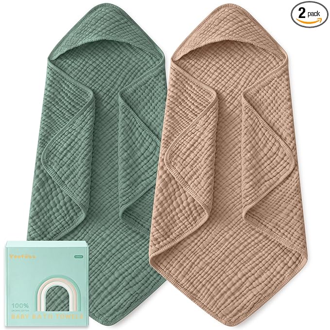 Yoofoss Hooded Baby Towels for Newborn 2 Pack 100% Muslin Organic Cotton Baby by YOOFOSS