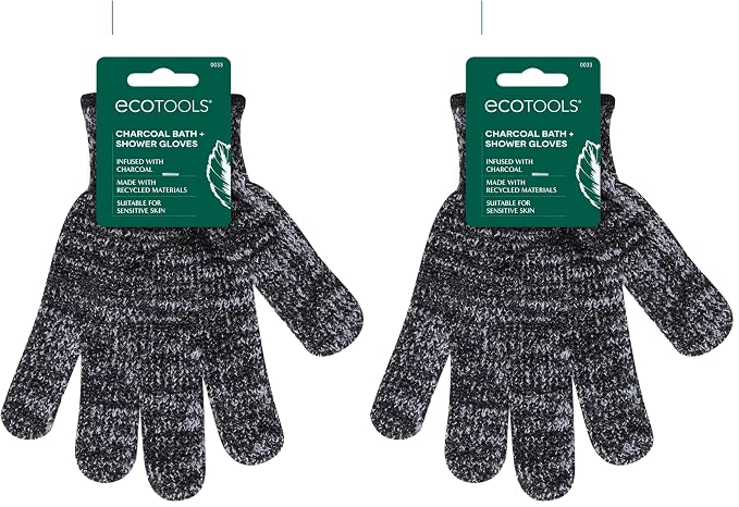 EcoTools Charcoal Bath + Shower Gloves, Exfoliating Gloves Remove Dead Skin & by EcoTools