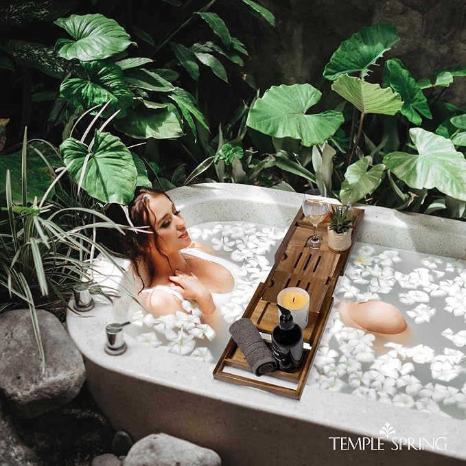 Temple Spring Foldable Bathtub Tray, Unique Design Selfcare Bathroom Caddy - Image 6