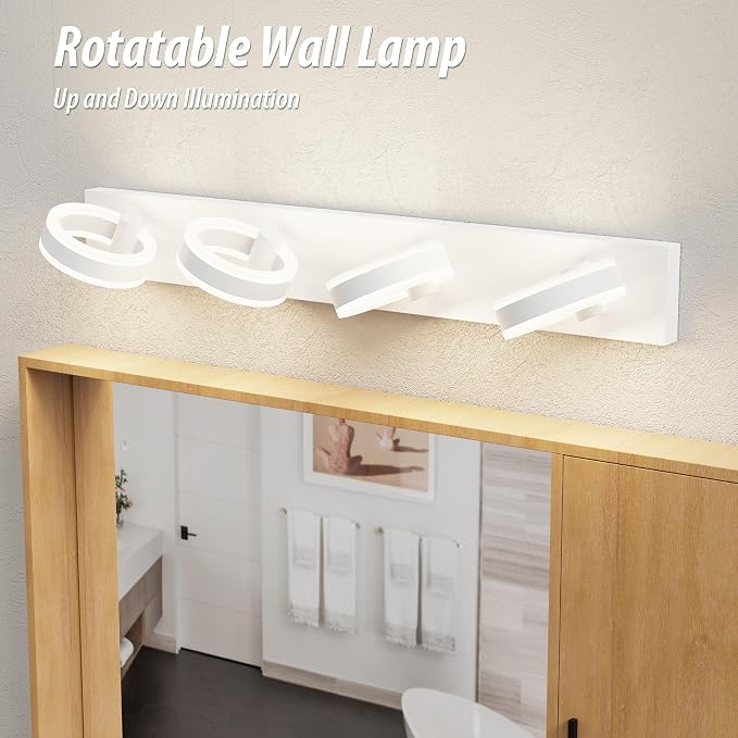 LED Bathroom Light Fixtures, 33inch White Vanity Lights, Modern 4 Light Acrylic - Image 4