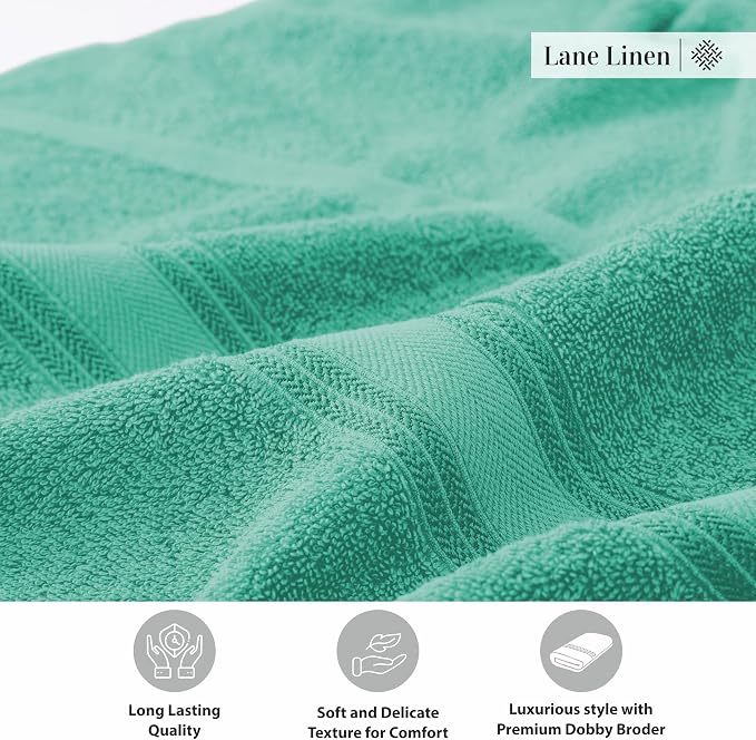 LANE LINEN Large Teal Cotton Bath Sheets, 4 Piece Set, Quick Dry, Super Soft - Image 8