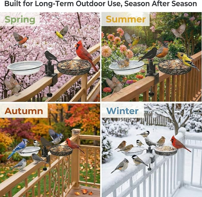 Deck Bird Feeder & Bird Bath for Balcony Railing, No-Drill Clamp Fits up to - Image 8