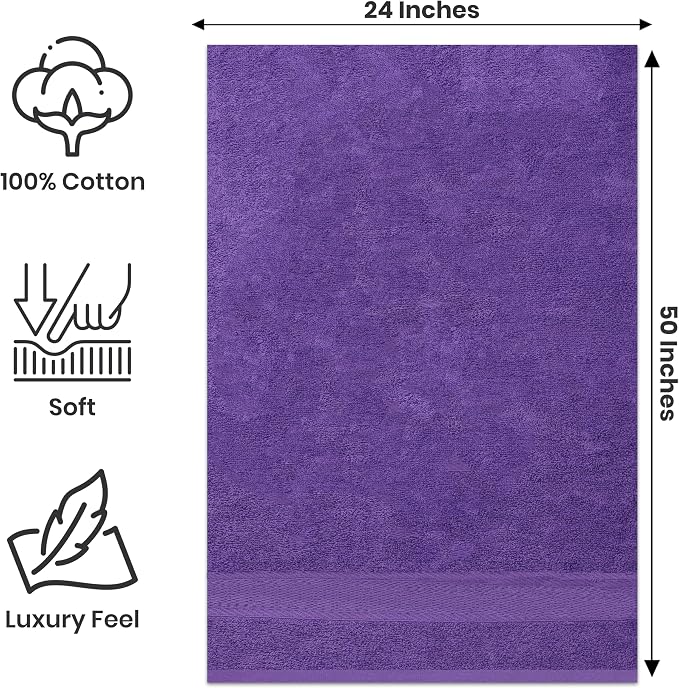 Large Bath Towels Bulk Set of 12 – 100% Cotton Terry – 24" x 50" – Quick Dry - Image 2