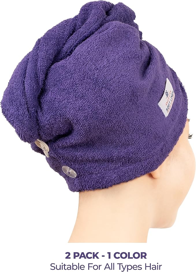 American Soft Linen 100% Cotton Hair Towel Cap and Wrap - Image 3