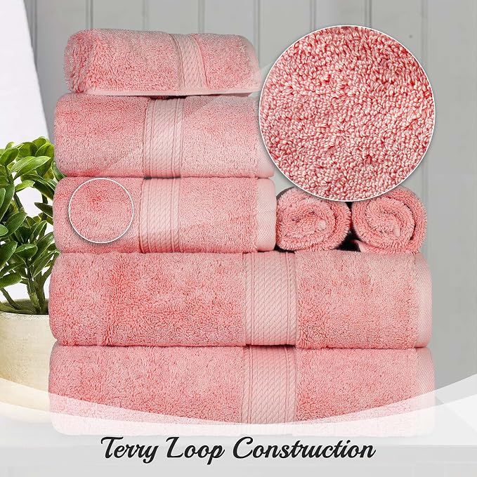 SUPERIOR Egyptian Cotton Pile 8 Piece Towel Set, Includes 2 Bath, 2 Hand - Image 5