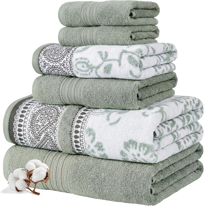Modern Threads Floral Trail 6-Piece 100% Cotton Towel Set – Reversible Yarn by ModernThreads
