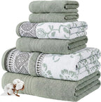 Modern Threads Floral Trail 6-Piece 100% Cotton Towel Set – Reversible Yarn by ModernThreads