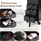 Rolling Makeup Train Case with 3 Drawers, Nail Trolley Cart Salon Station - Image 3