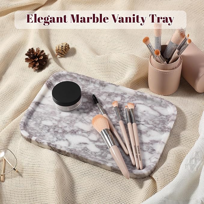Karibiber Luxury Marble Vanity Tray, Bathroom Tray Countertop, Calacatta - Image 5