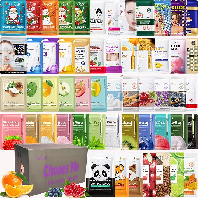 55 Pack Collagen Face Masks Skincare Bulk, Sheet Masks Variety Set by IMGladYouChoseMeleellGoAheadAndChooseYourFavoriteItemsThankYou