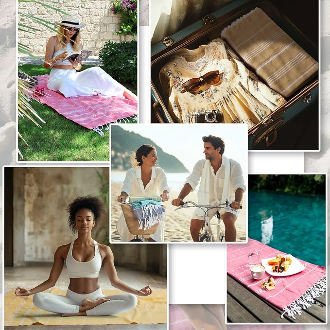 Cacala Lightweight and Thin Turkish Beach Towel 100% Cotton Sand-Free and - Image 2