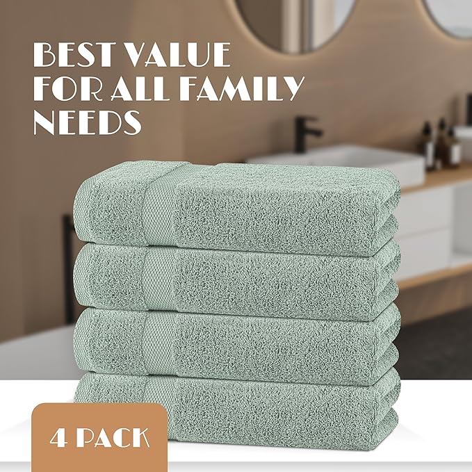White Classic Green Bath Towels 27x54 Inch, Cotton Towel Set - Image 4