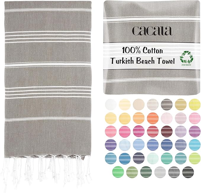 Cacala Lightweight and Thin Turkish Beach Towel 100% Cotton Sand-Free and by Cacala
