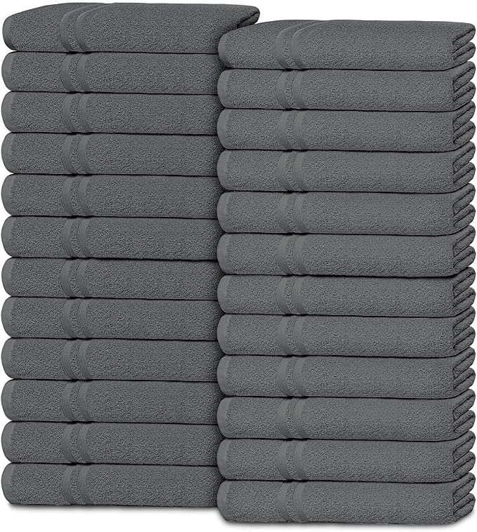 White Classic Wealuxe Dark Gray Washcloths 24 Pack by WhiteClassic
