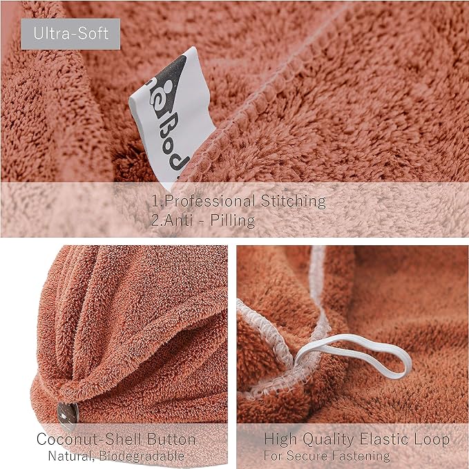 myHomeBody Hair Towel Wrap, Luxury Quick Drying Turban, Ultra Soft Absorbent - Image 5