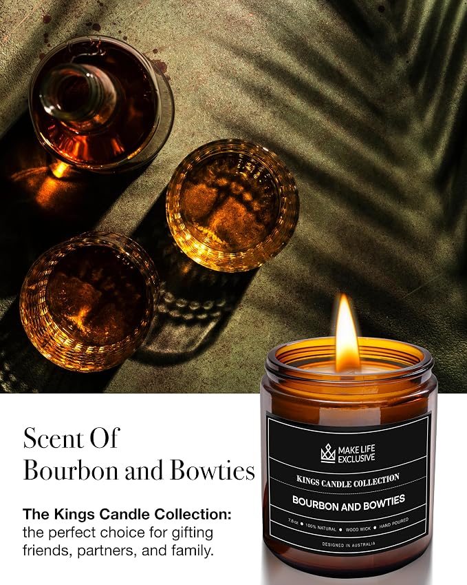 Scented Candles for Men | Bourbon Scented & Bowties | Wooden Wick, Long Lasting - Image 2