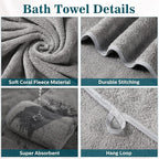 Mixweer 10 Pieces Bath Towel Set, Microfiber Coral Velvet Highly Absorbent - Image 4