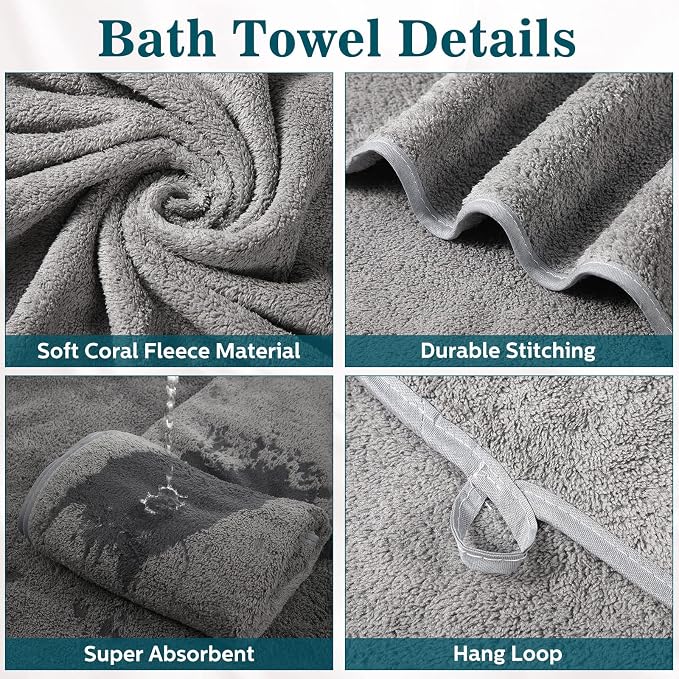 Mixweer 10 Pieces Bath Towel Set, Microfiber Coral Velvet Highly Absorbent - Image 4