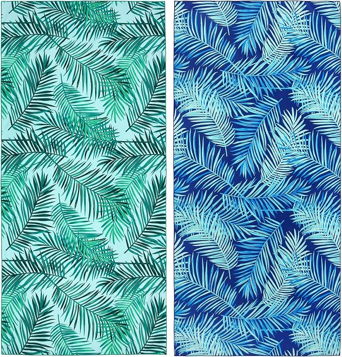 2 Pack Microfiber Beach Towel, Oversized Pool Towel 75”x 35”, Sand-Free Quick by PYSUPERMODE
